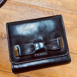 Prada black leather wallet with bow